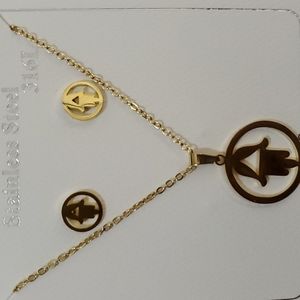 Stainless Steel Hamsa Gold Necklace Set
